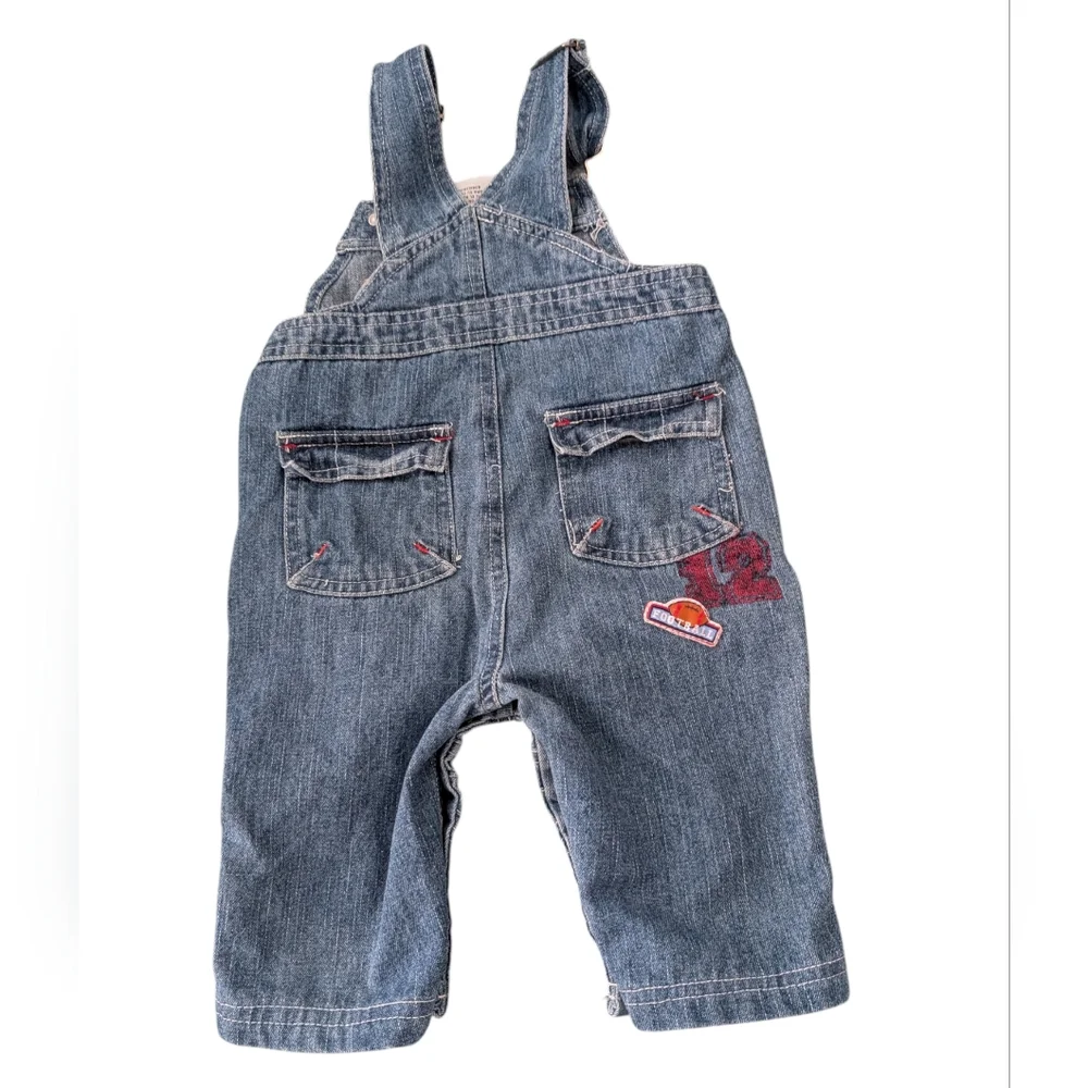 Vintage 90s Infant Embroidered Teddy Bear‎ Football Denim Overalls